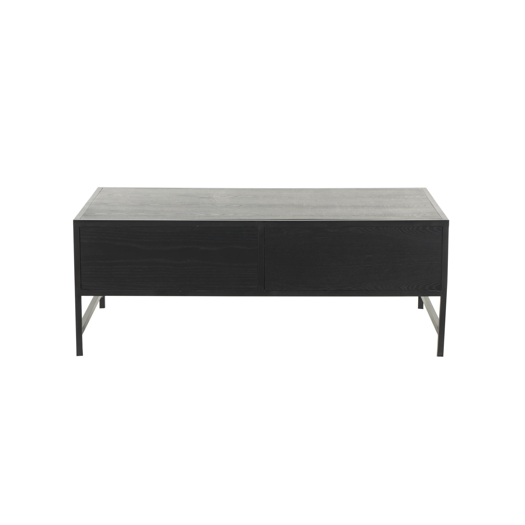 DecMode 47" x 18" Black Wooden Handmade 2 Drawer Coffee Table with Rattan Drawer Fronts, 1-Piece