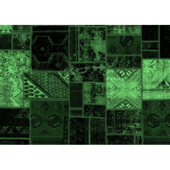 Ahgly Company Indoor Rectangle Patchwork Emerald Green Transitional Area Rugs, 7' x 9'