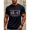thumbnail image 1 of [Camiseta de algodón patriótico] Camiseta negra suave 100 % algodón para hombre. Cuello redondo transpirable con estampado de estrellas y rayas. Ideal para uso diario, running y deportes de ocio., 1 of 5