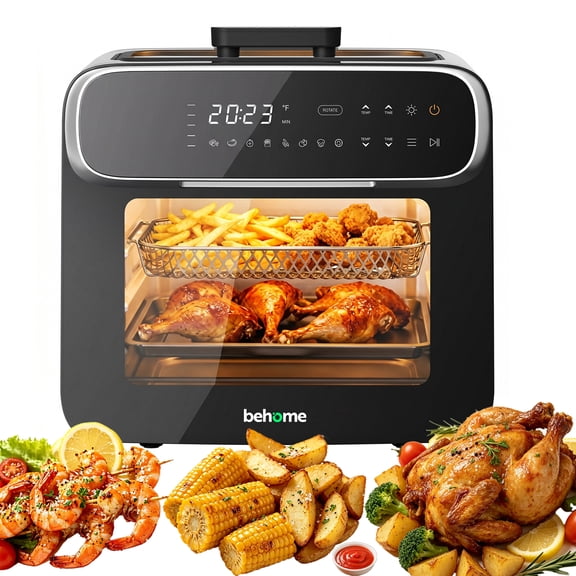 Behome 12.68QT Air Fryer Oven,8-in-1 Functions Digital Airfryer with Visible Window, 3-Layer Cooking Air Fryer for Crisps, Bakes, Roasts,1600W,Black
