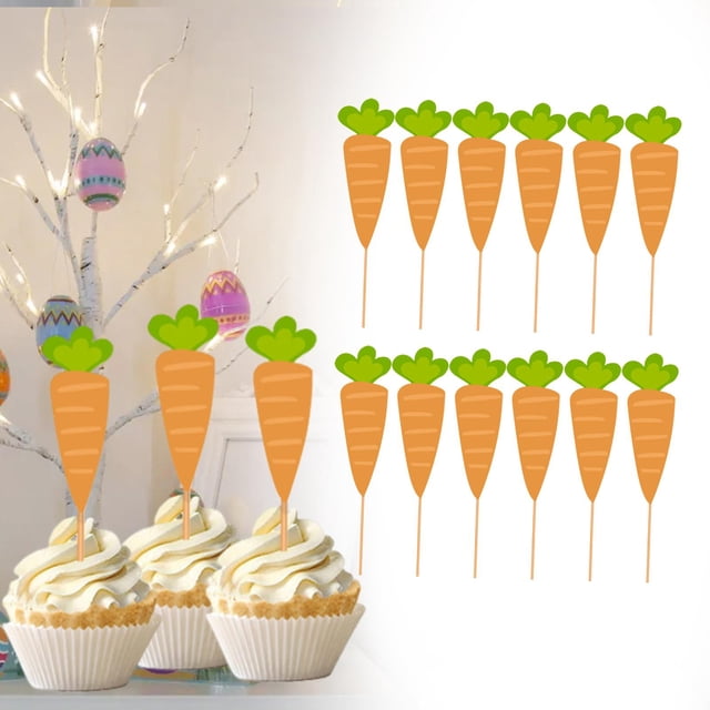 12 Uds adornos para magdalenas de Pascua BLESIY Decoración para hornear Formas de zanahoria