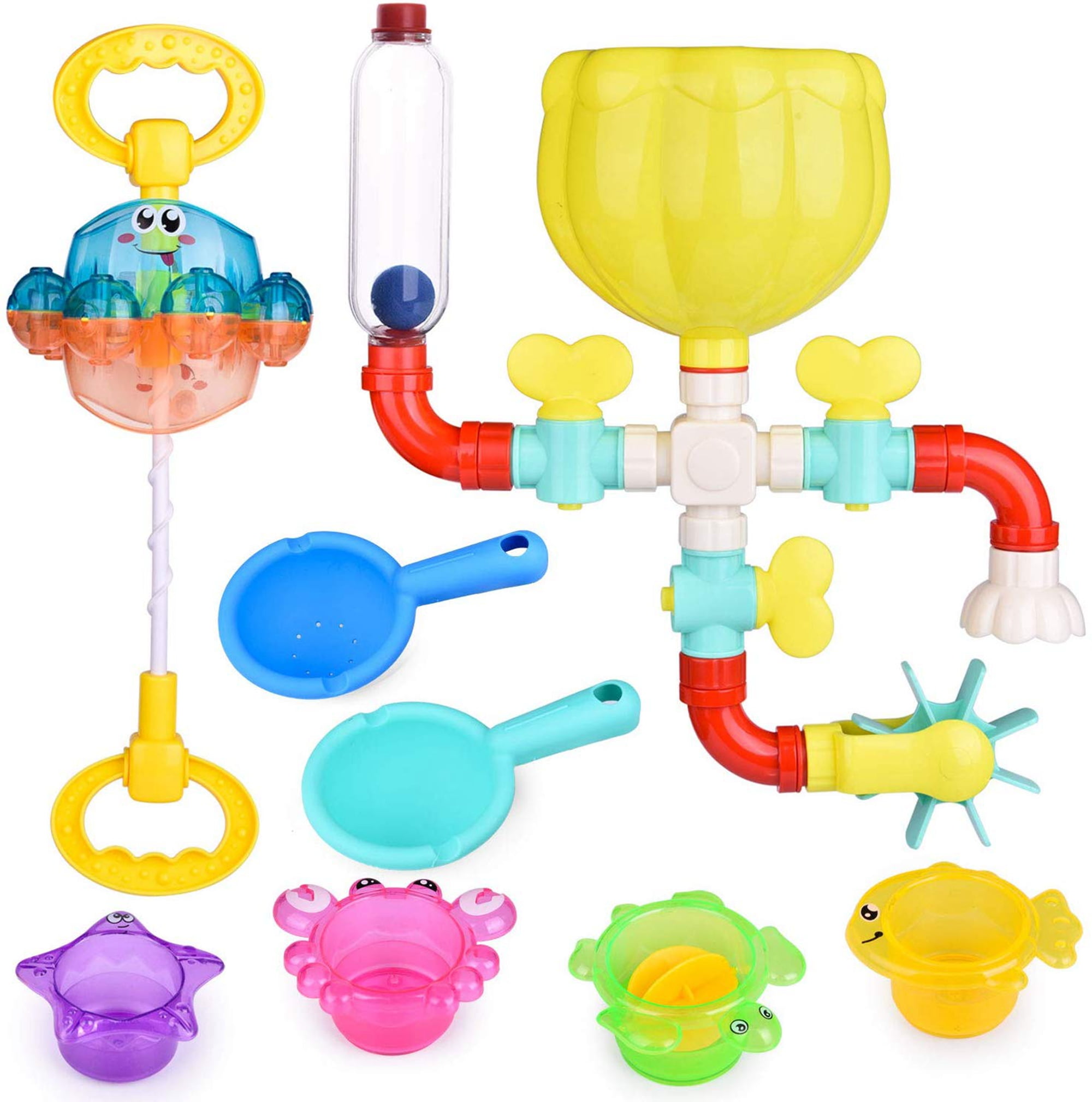 Fun Little Toys 12Pcs Water Station Rotating Spray Bath Toy Play Set