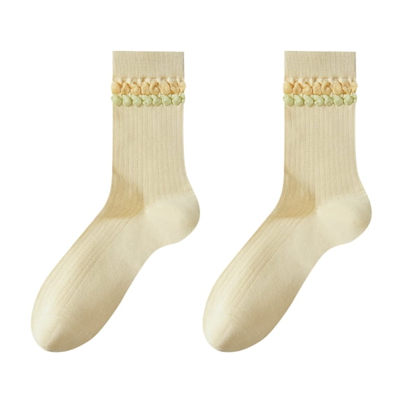 LNWUY Ruffle Socks Women Cute Thin Stacked Socks Soft Breathable Comfortable Cotton Socks Yellow Free Size