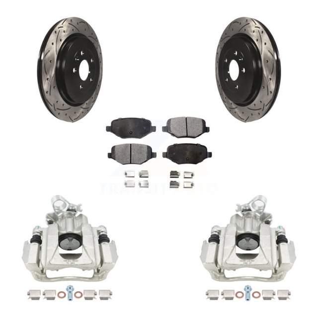 Transit Auto Rear Disc Brake Coated Caliper Drilled Slotted Rotors and Semi-Metallic Pads Kit for Car Ford Flex Lincoln MKS KCD-100503P