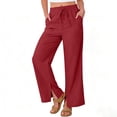 thumbnail image 2 of Diufon Linen Pants Women Summer Drawstring High Waisted Palazzo Pants with Pockets Casual Wide Leg Trousers, 2 of 11