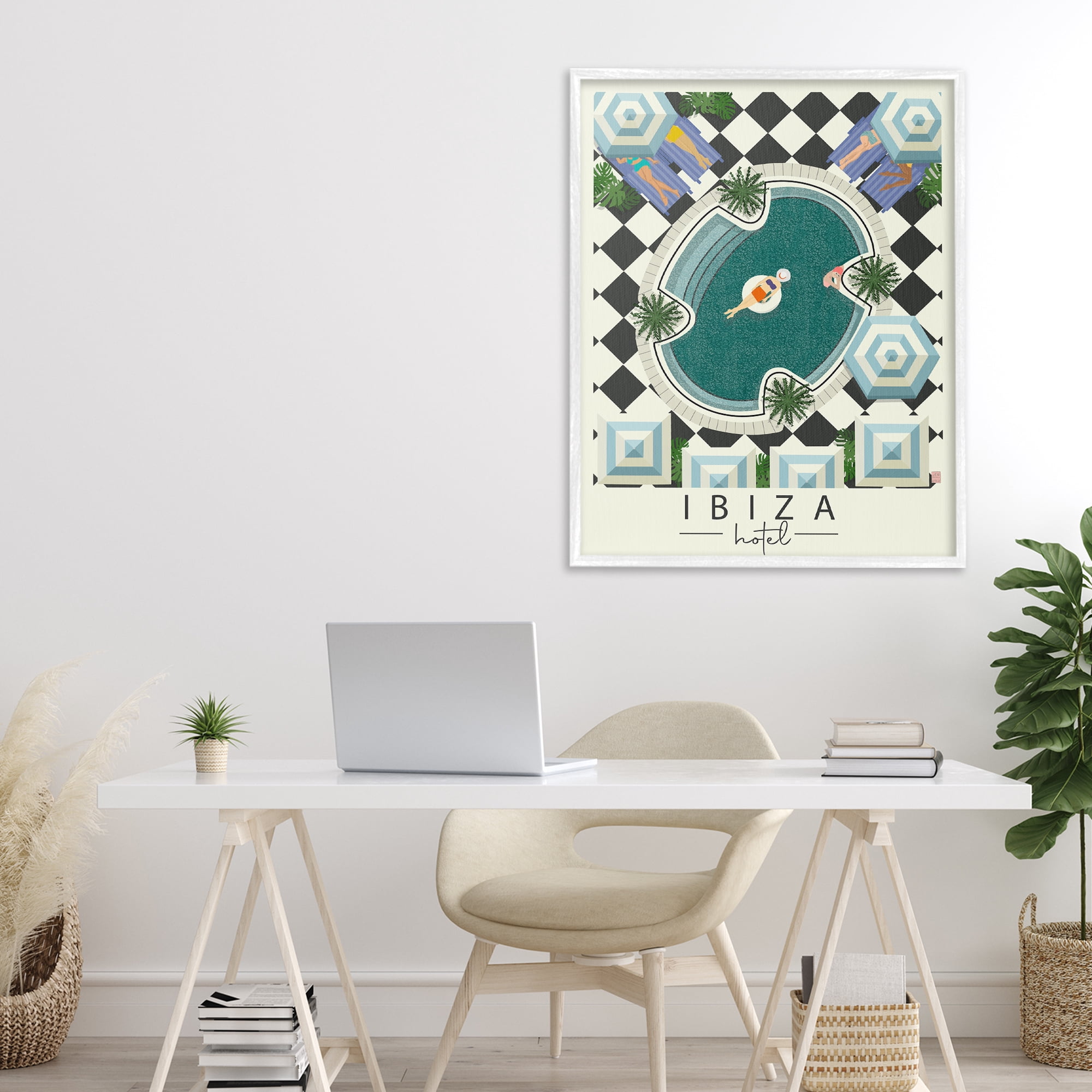 Stupell Industries Ibiza Hotel Aerial Pool White Framed Giclee Art, design by Jen Bucheli