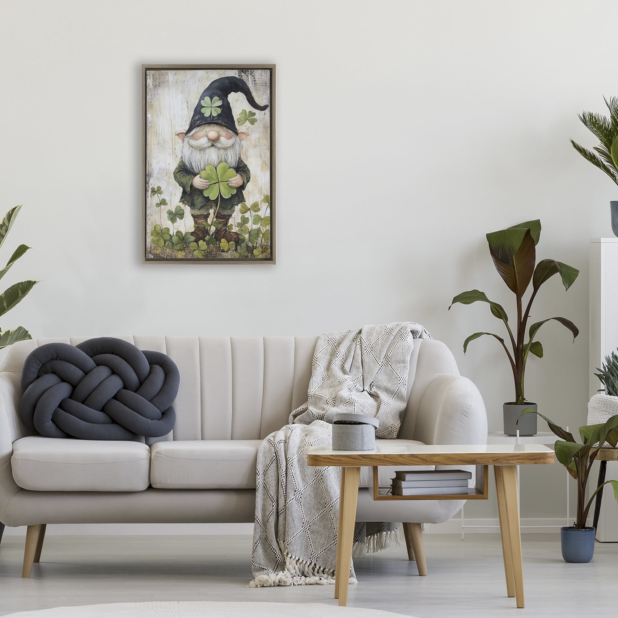 Stupell Industries Cottage Shamrock Gnome Brown Framed Floater Canvas Wall Art, design by Tina LeCour