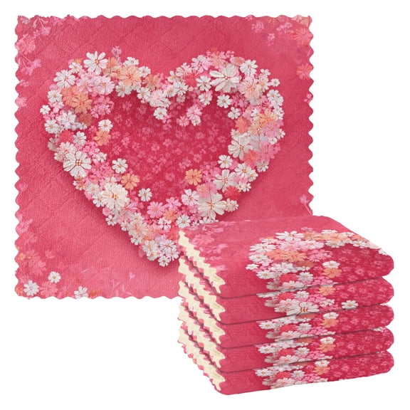 6 Pieces of Kitchen Towels 11x11Inch Kitchen Dish Cloths Kitchen Dish Towels Reuseable Cleaning Cloths Valentine's Day Flowers