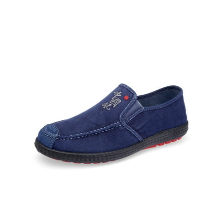 

Rockomi Men s Slip on Deck Shoes Canvas Loafer Vintage Flat Boat Shoes for Casual Driving Blue 9