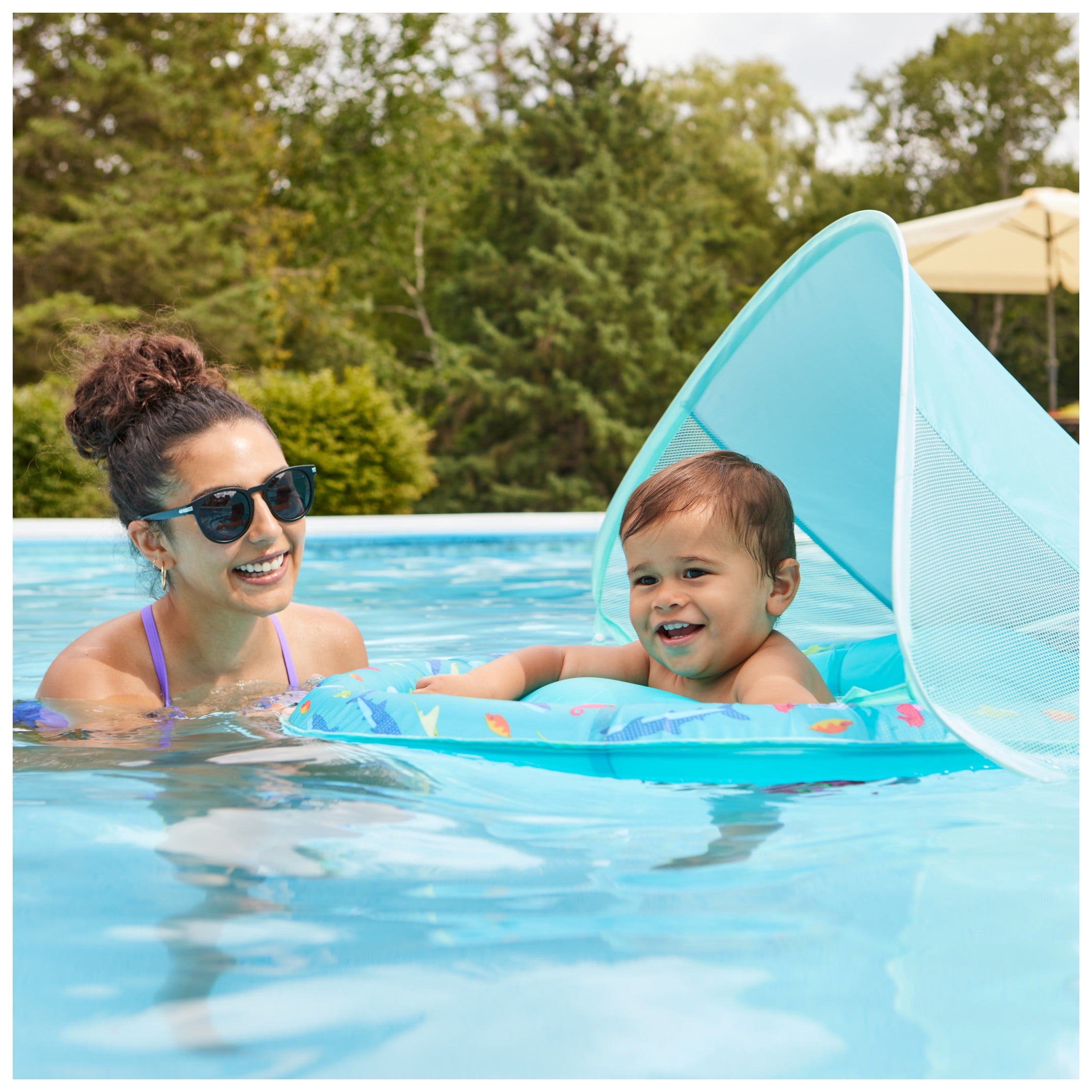 SwimWays Essential Baby Spring Float with Canopy, for Kids 9-24 Months Old