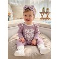thumbnail image 4 of RUINIXCW Baby Girl 'Little Sister' 3-Piece Outfit Ruffle Sleeves Romper Pants  Bow Headband, 4 of 6
