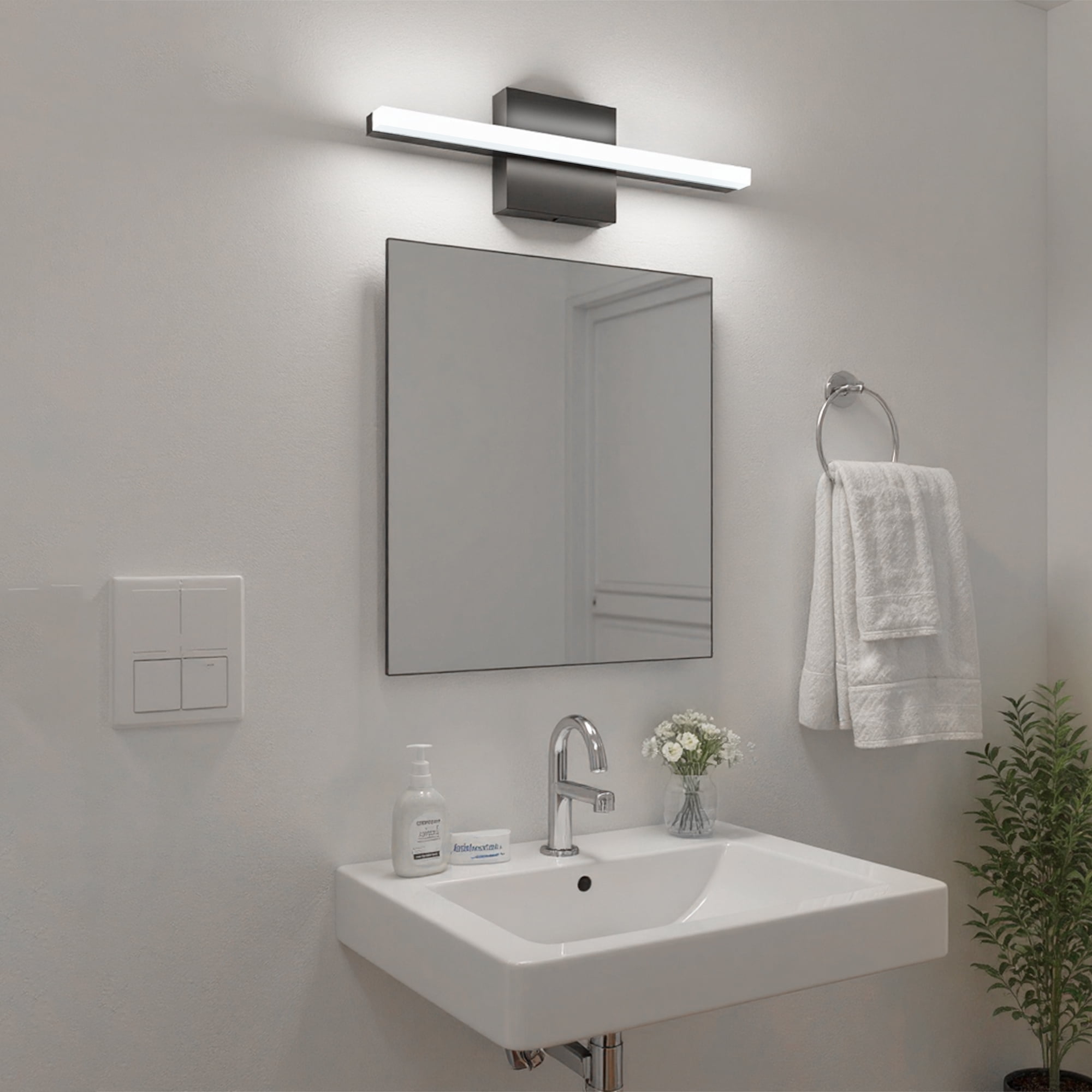 YANSUN Modern LED Vanity Light Bar Acrylic Black Bathroom Wall Lights Fixtures, 15.9 in 15W Bath Lighting Over Mirror for Bathroom Kitchen Bedroom Cool White 6000K