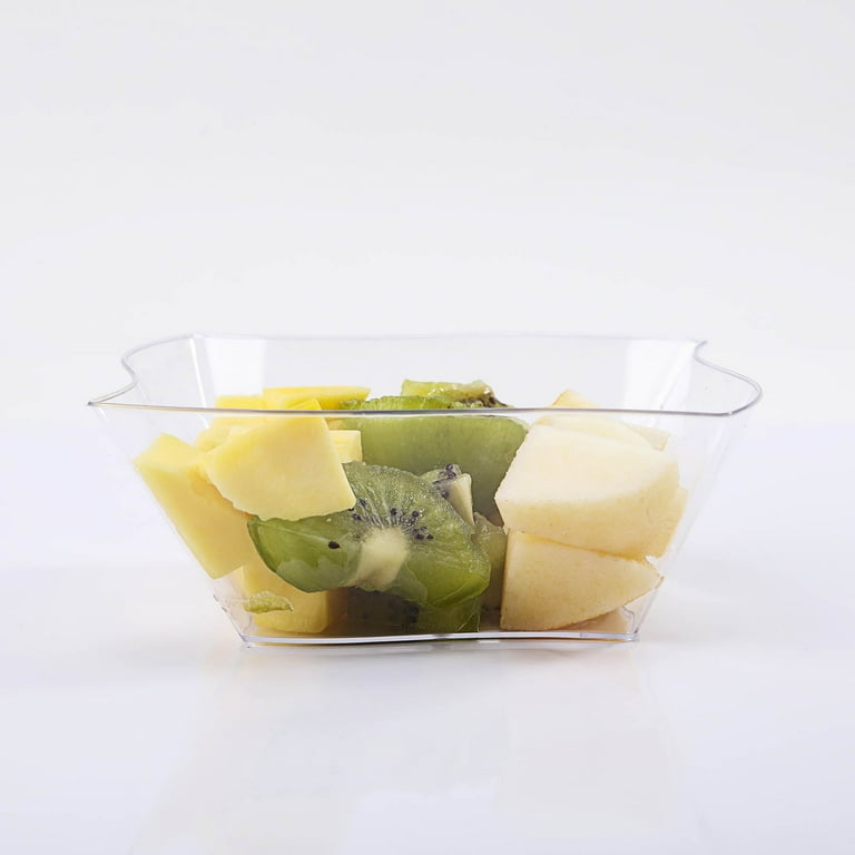 4 Pcs 32 oz Disposable Silver Rimmed Clear Plastic Bowls