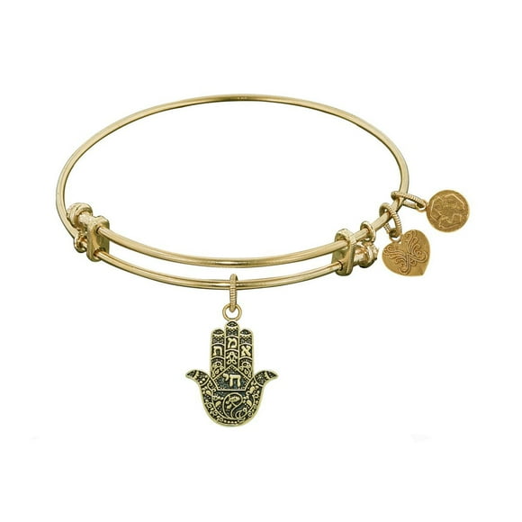 Yellow Stipple Finish Brass Hamsa Angelica Bangle Bracelet, 7.25"