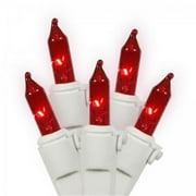 Vickerman 50 Red Mini Light Set on White Wire, 16' Christmas Light Strand