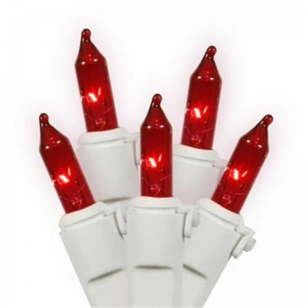 Vickerman 50 Red Mini Light Set on White Wire, 16' Christmas Light Strand