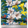 thumbnail image 2 of Soimoi Blue Cotton Duck Fabric Leaves & Lily Floral Print Fabric by the Yard 42 Inch Wide, 2 of 3