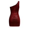 thumbnail image 5 of TJAZFJPA Robes pour Femmes Âgées Robe Sans Manches Robe Française à une Épaule à Sequins Robe Argentée Robe Taille Empire, 5 of 5