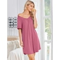 thumbnail image 4 of Ekouaer Nightgowns for Women Bamboo Viscose Night Gowns Short Sleeve Sleep Shirt Pleated V Neck House Dress Soft Night Shirts, 4 of 6