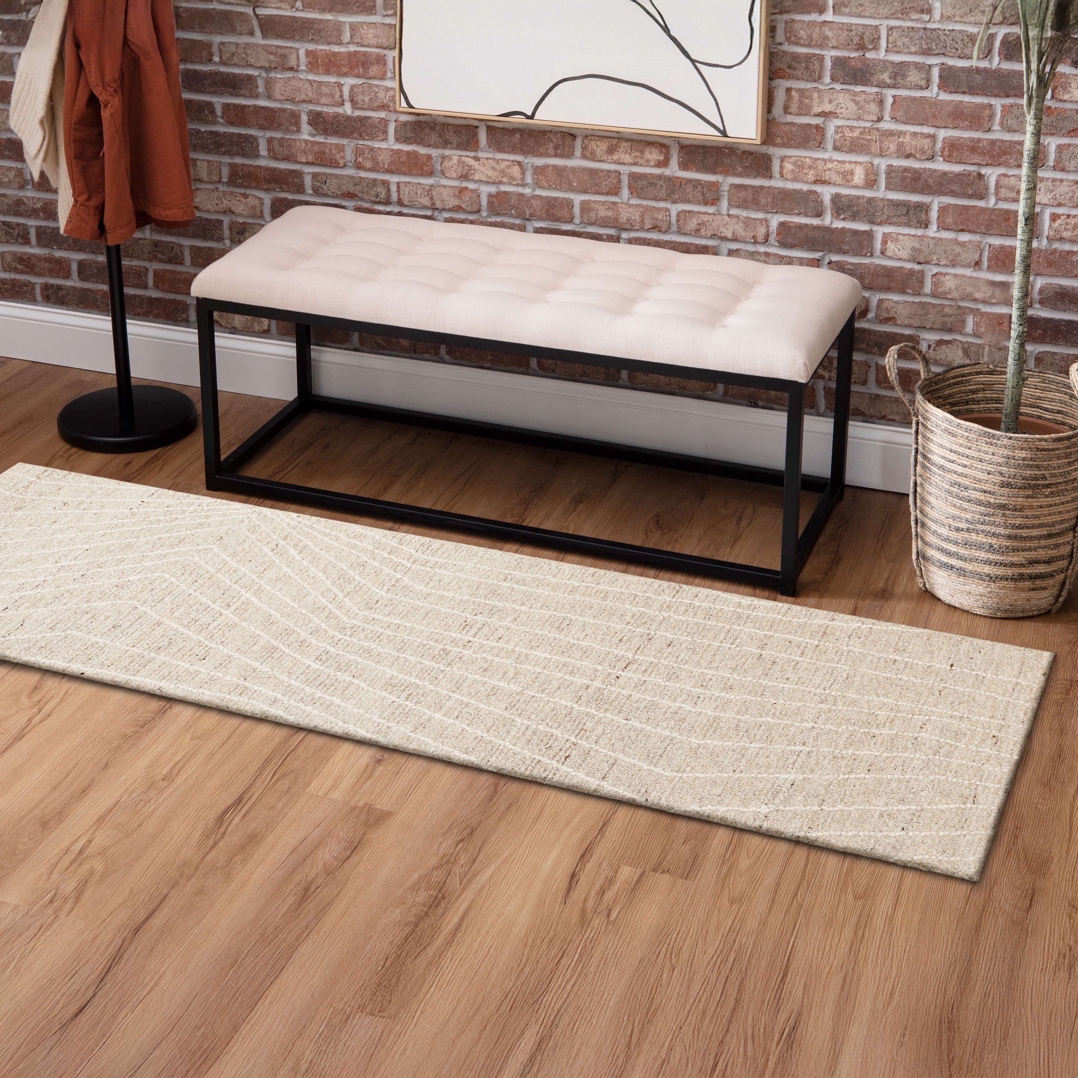 Mainstays Wool Lines Plush Indoor Fade Resistant Tufted Area Rug, Ivory, 1'10" x 6'