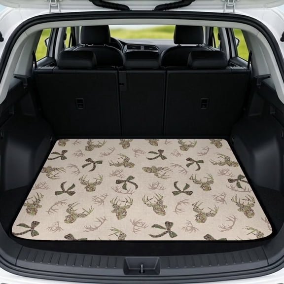Binienty Camo Deer Antler Print Car Trunk Cargo Liner, Anti-Skid Backing Rear Trunk Protector, Universal 29"x39" Stylish Vehicle Interior Accessory, Durable Mat for Most Sedan SUV