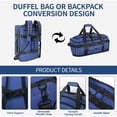 thumbnail image 3 of New York Xpress 40L Convertible Duffel Bag,Heavy-Duty Water-Resistant Travel Bag with Backpack Straps, Blue - LX737, 3 of 10