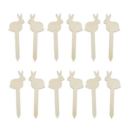 

20pcs Easter Rabbit Insert Wooden DIY Craft Ornament Bunny Painting Piece Picks Decoration Wood Accessories for Easter Party Chi