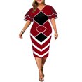 thumbnail image 2 of Women Ruffle Sleeve Bodycon Pencil Dress Business Graphic Print Midi Dress Work Office Cocktail Party Sheath Dress, 2 of 5