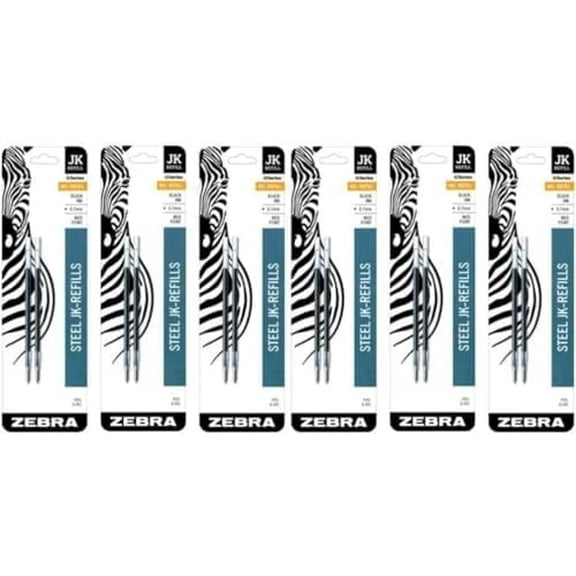 Zebra JK-Refll G301 Retractable Gel Pen Refills, 0.7mm, Medium Point, Black Ink, Pack of 6