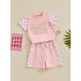 thumbnail image 3 of Suealasg 0-3 Years Toddler Girl Father's Day Outfits Set Short Sleeve Letter Print T-shirt Tops +Plaid Print Shorts 2Pcs Kids Baby Girls Summer Clothes, 3 of 9