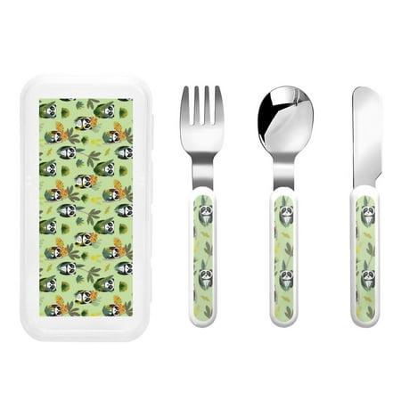 

Gaeub Cute Panda Bear In Greenery Forest Print 3-Piece Children Knife Spoon Fork Set Stainless Steel Child Flatware Set Kids Utensils Set with Case for Lunch Box (Fork Spoon Knife Combo)