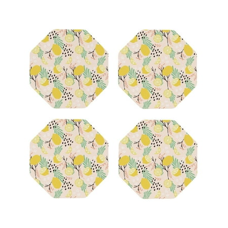 

Fuzoiu Lemon Leaves Print Leather Coasters Set Drink Coasters Set of 4 for Tabletop Protection Durable PVC Coasters Home Décor and Housewarming Gift-Octagon