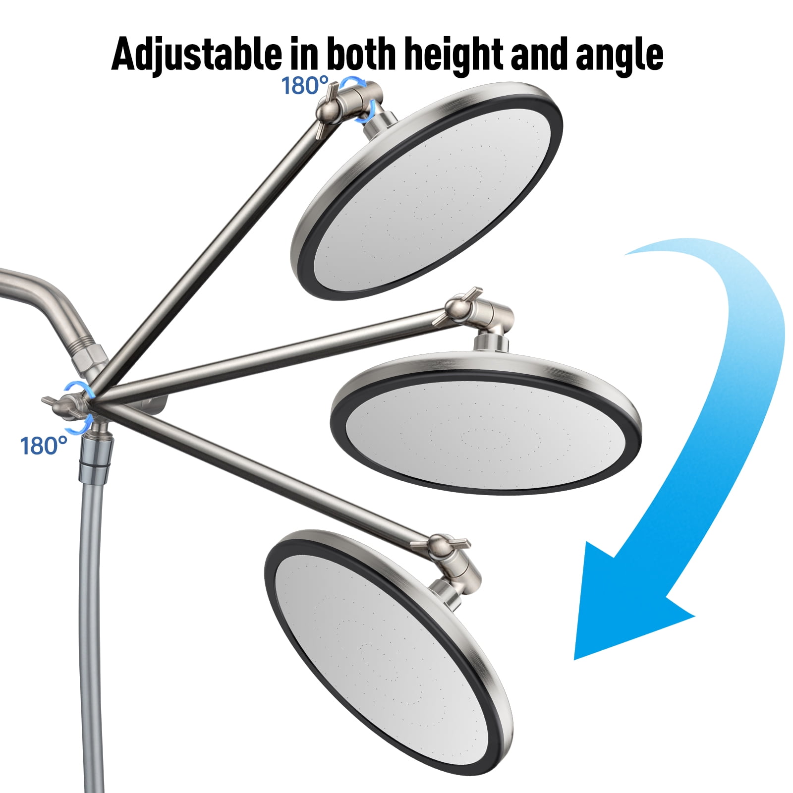Joyrain 8-inch Rain Overhead Shower with Handheld High-pressure Shower Head, 8 Spray Modes, Rain Shower Combination with Adjustable Metal Extension arm, Adjustable Height and Angle for Whole Family