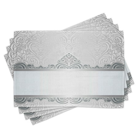 

Damask Placemats Set of 4 Vintage Rich Royal Flower Motifs Forms Heart Shapes Bridal Damask Design Washable Fabric Place Mats for Dining Room Kitchen Table Decor Grey Bluegrey White by Ambesonne