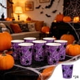 thumbnail image 2 of 24 Pack Purple Spider Web Disposable Halloween Paper Cups, Spooky Black Spider Print Drink Cups, Heavy Duty Disposable Tableware for Indoor Outdoor Halloween Decorations Haunted House Party Supplies, 2 of 6