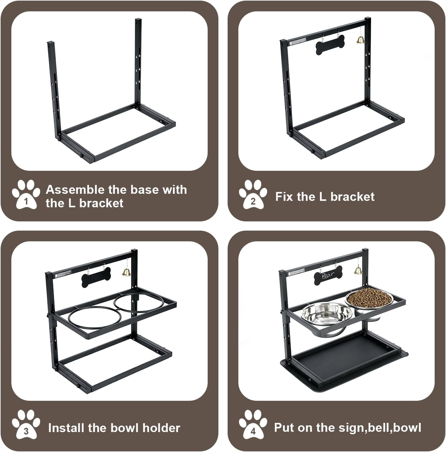 Elevated Dog Bowls with Slow Feeder for Large and Medium Dogs, Adjustable Height Raised Dog Bowl Stand with 2 Stainless Steel Bowls and Spill-Proof Mat, Dog Feeder for Healthy Eating (Grey)