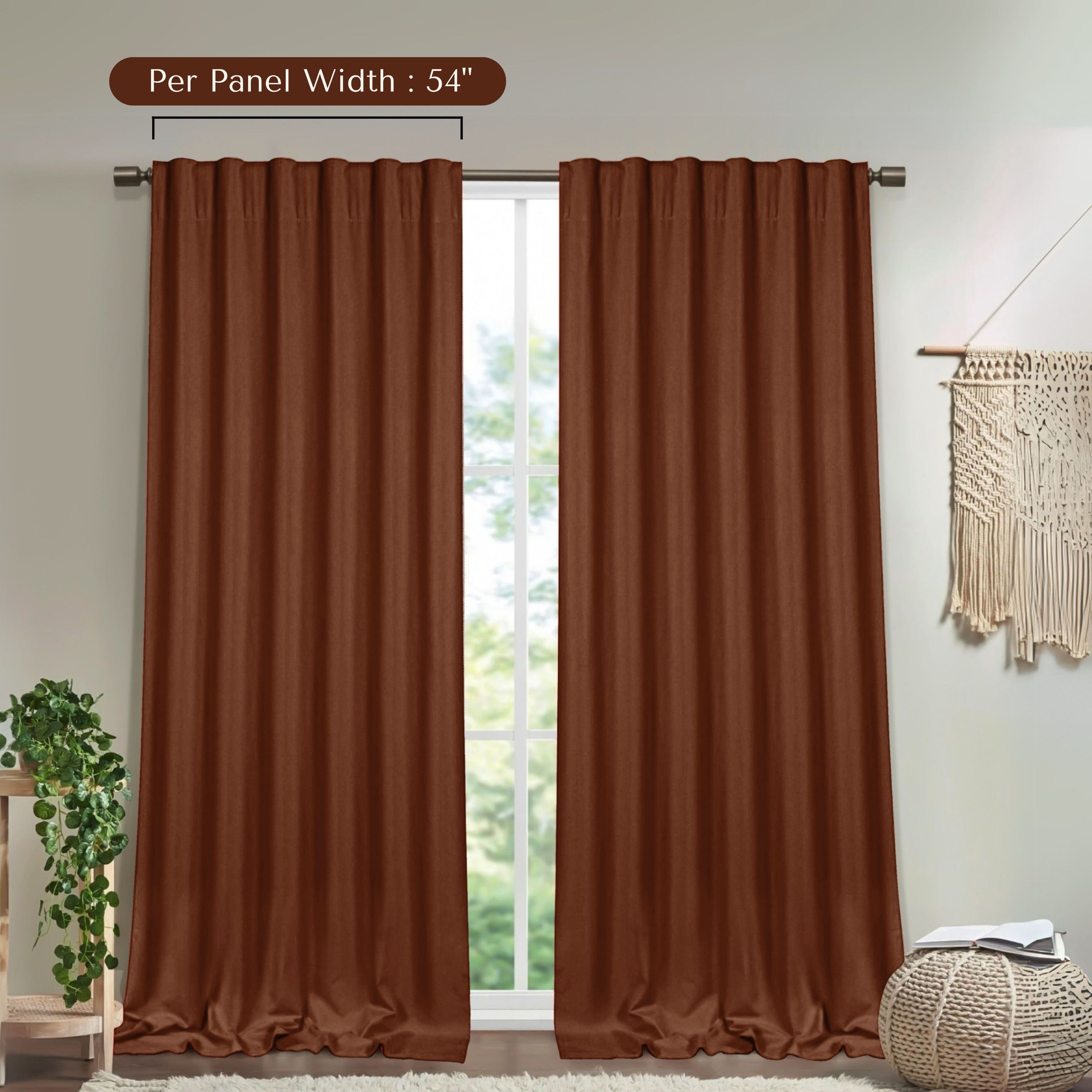 HEIRLOOM COMFORT Brown Solid Panel Curtains, 63 Inches Long, Set of 2, 100% Cotton, Light Filtering for Privacy, Rustic Farmhouse Warmth, Ideal for Bedroom, Living Room, 54" W x 63" L