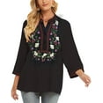 thumbnail image 4 of Women's Mexican Embroidered Tops Bohemian Clothes 3/4 Sleeve V Neck Boho Shirts Peasant Tunics Blouses, 4 of 6