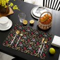 thumbnail image 4 of Red Mushroom Fern Black Pattern Summer Placemats Table Placemats Set Of 4-Linen Kitchen Washable Placemats Table Mats 11.8"x17.7" Non-Slip Heat Resistant, 4 of 6