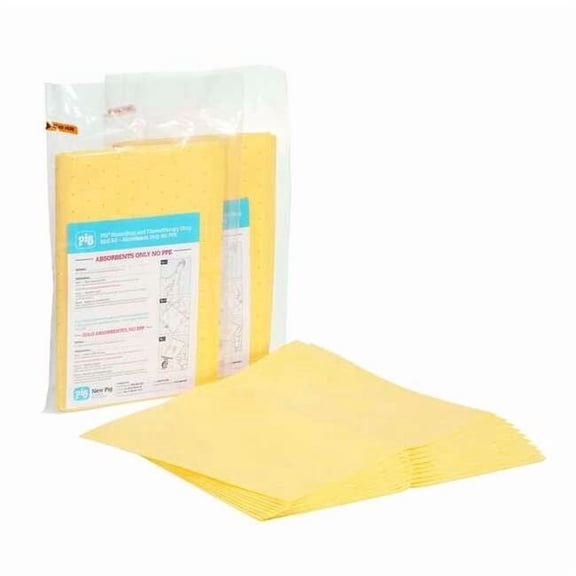 Pig Sorbent Pad, 13 in x 20 in, Harsh Chemicals, Yellow, Polypropylene KIT2012