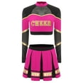 thumbnail image 3 of TiaoBug Women Cheer Leader Uniform Dance Cheerleading Costume Long Sleeve Crop Top with Mini Skirt Hot Pink XL, 3 of 5