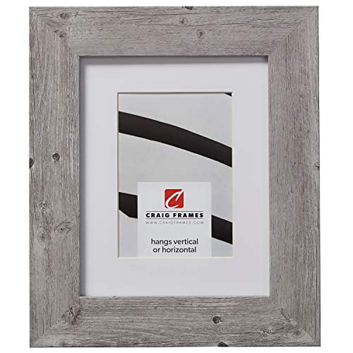 Craig Frames American Barn, 11 x 14 Inch Faux Barnwood Picture Frame Matted to Display an 8 x 10 Inch Photo, Light Grey