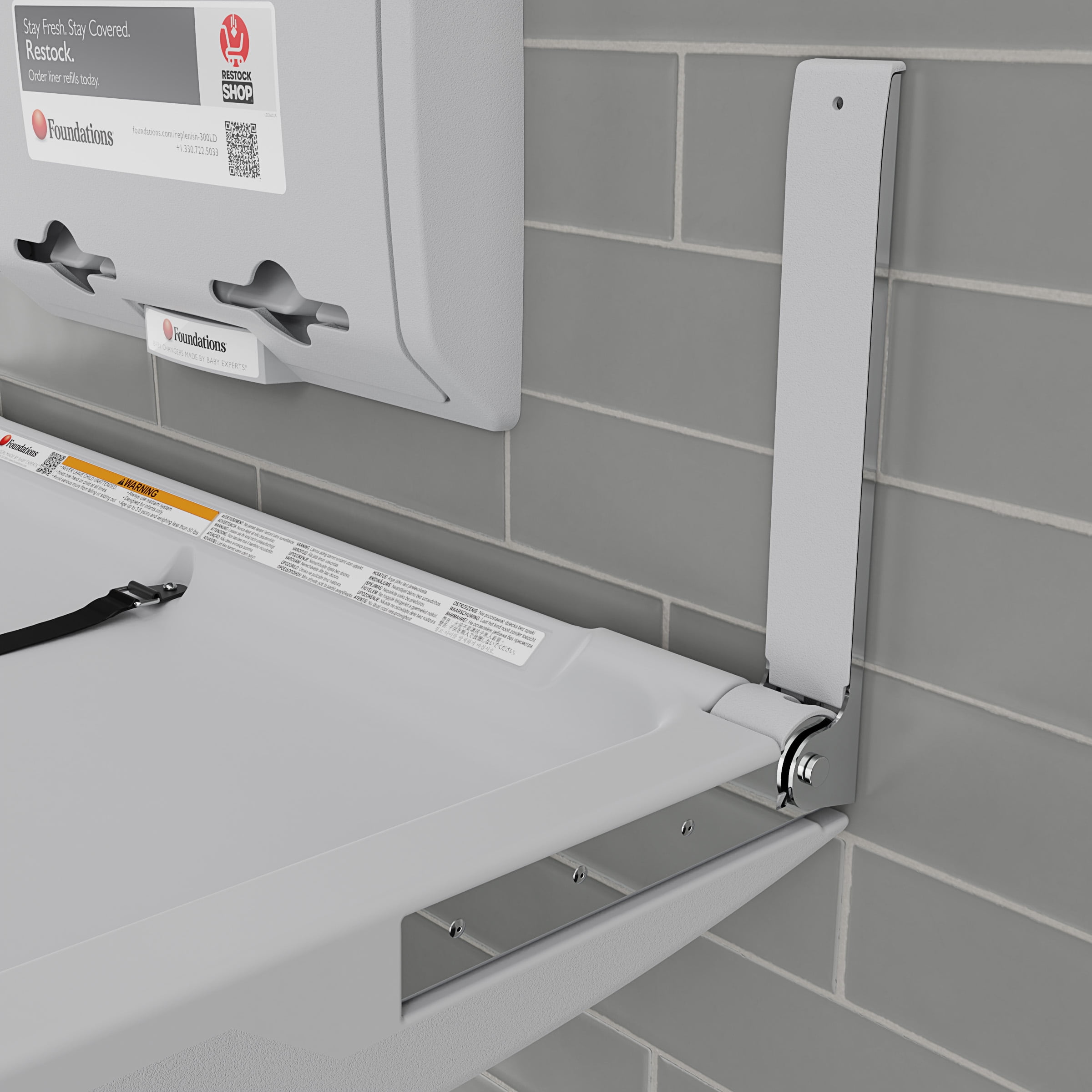 Foundations Elements Wall-Mounted Baby Changing Station with Liner Dispenser, Gray (300-EHLD-01)