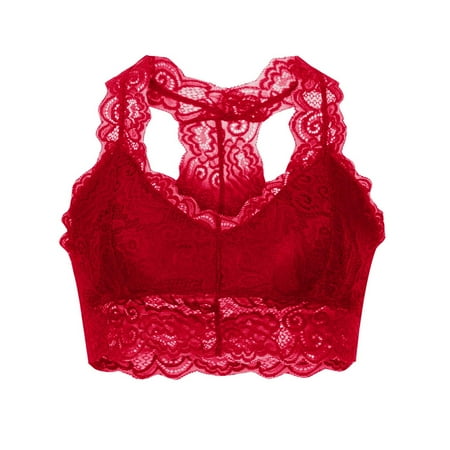 Pntutb Women s Plus Size Vest Crop Wire Free Bra Lace Lingerie Sexy V-Neck Underwear