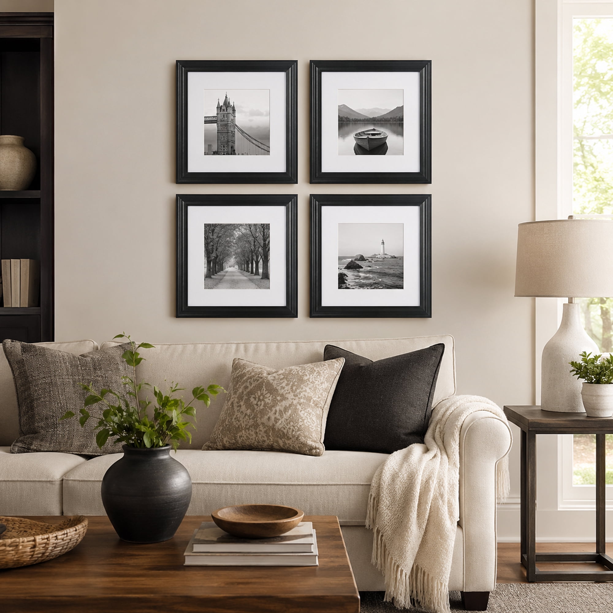 FungYuan 12x12 Matted 8x8 Picture Frame Set of 4 for Gallery Wall Photos,Black