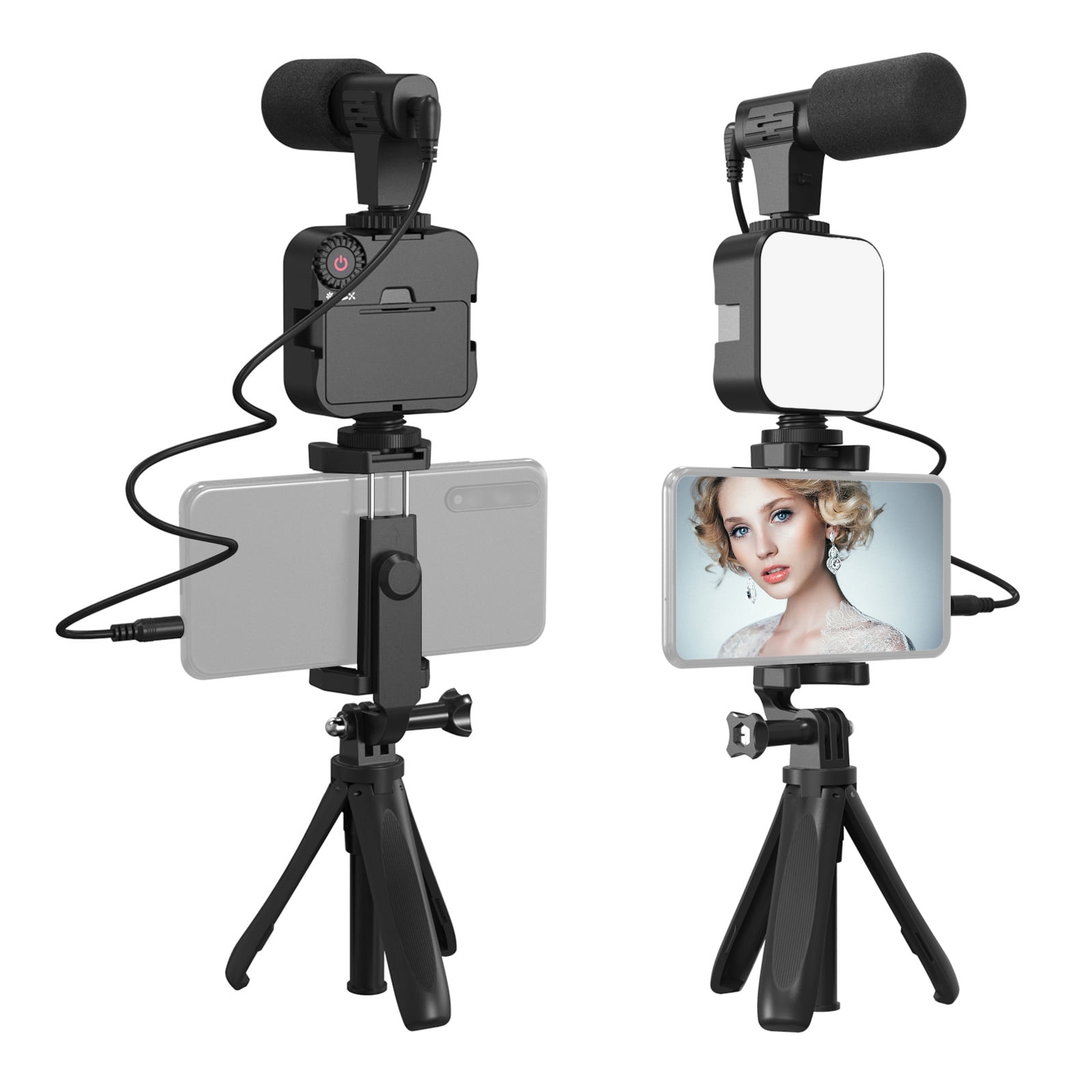 And Smartphone Vlogging Kit Tripod Phone Holder + Microphone + Video Light + Clip + 3.5mm  To TRRS Audio Cable For Live Stream Video Recording