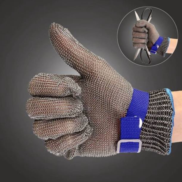 Fiudx Guante de Acero Inoxidable a Prueba de Cortes, Nivel 5 de Protección, Diseño de Dedos Completos, Protección Anticortes para Manos, Trabajo Industrial, Carnicero, Operario de Fábrica, Tallas S-X
