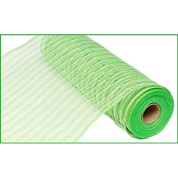 10" Poly Jute Deco Mesh Lime Green & Ivory Thin Stripe (10 Yards) 10.5" Wide by 10 Yards / 30 Feet Long