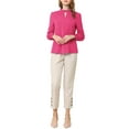 thumbnail image 3 of INSPIRE CHIC Women's Stand Collar Pleated Button Keyhole Button Blouse M Rose Red, 3 of 8