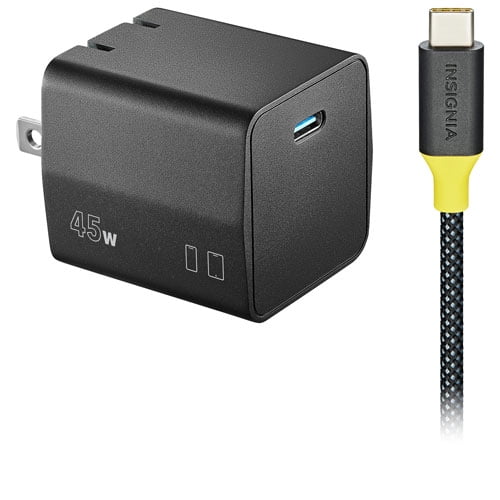 Insignia V30 Series Chargeur Mural Rapide 45W USB-C avec Câble Tressé de 6 Pieds 100W (NS-PW356C1B22B-C) – Noir Chargeur Compact PD pour Téléphones, Tablettes et Ordinateurs Portables